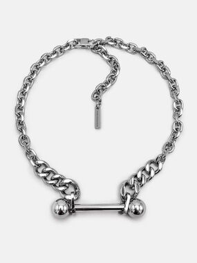 New Rare Romance Barbell Statement chain necklace silver